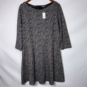 NWT LOFT Outlet Black & White Rose Pattern with Metallic Silver Dress Sz 14